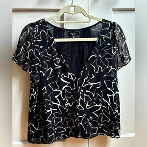 Aritzia Babaton Black and White Floral Silk Blouse